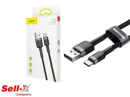 BASEUS CAFULE 2M Nylon Braided USB to Type-C Cable QC3.0 2A Black-Grey
