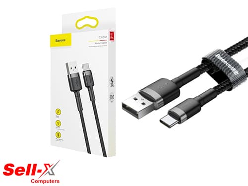BASEUS CAFULE 2M Nylon Braided USB to Type-C Cable QC3.0 2A Black-Grey